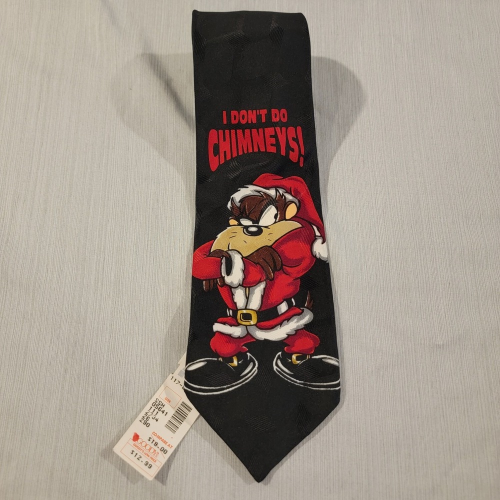Vintage 1996 Looney Tunes Mania Tie Christmas Santa Taz‎ "I Don't Do Chimneys"